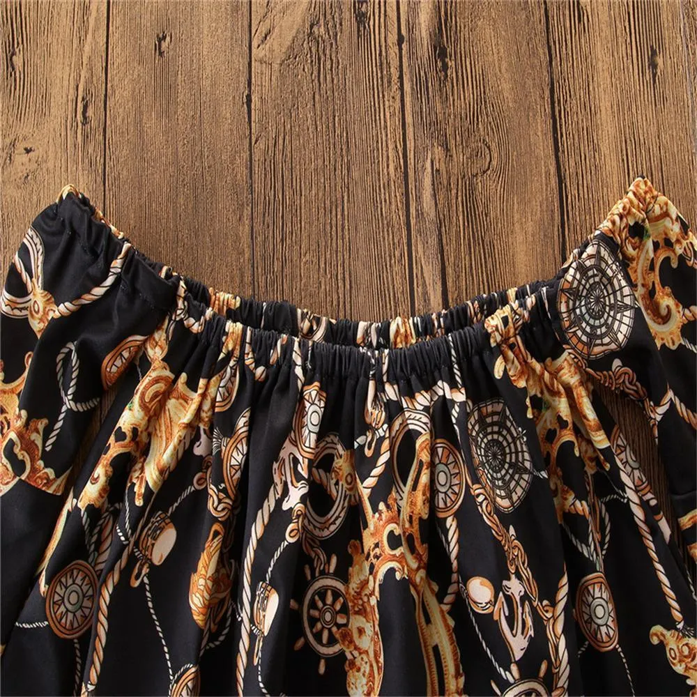 Girls Off Shoulder Stylish Top & Pants & Headband Wholesale Girls Clothing