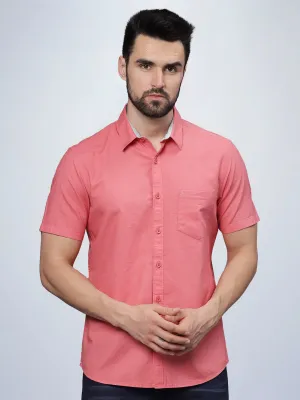 Half Sleeve Coral Cotton Linen Shirt