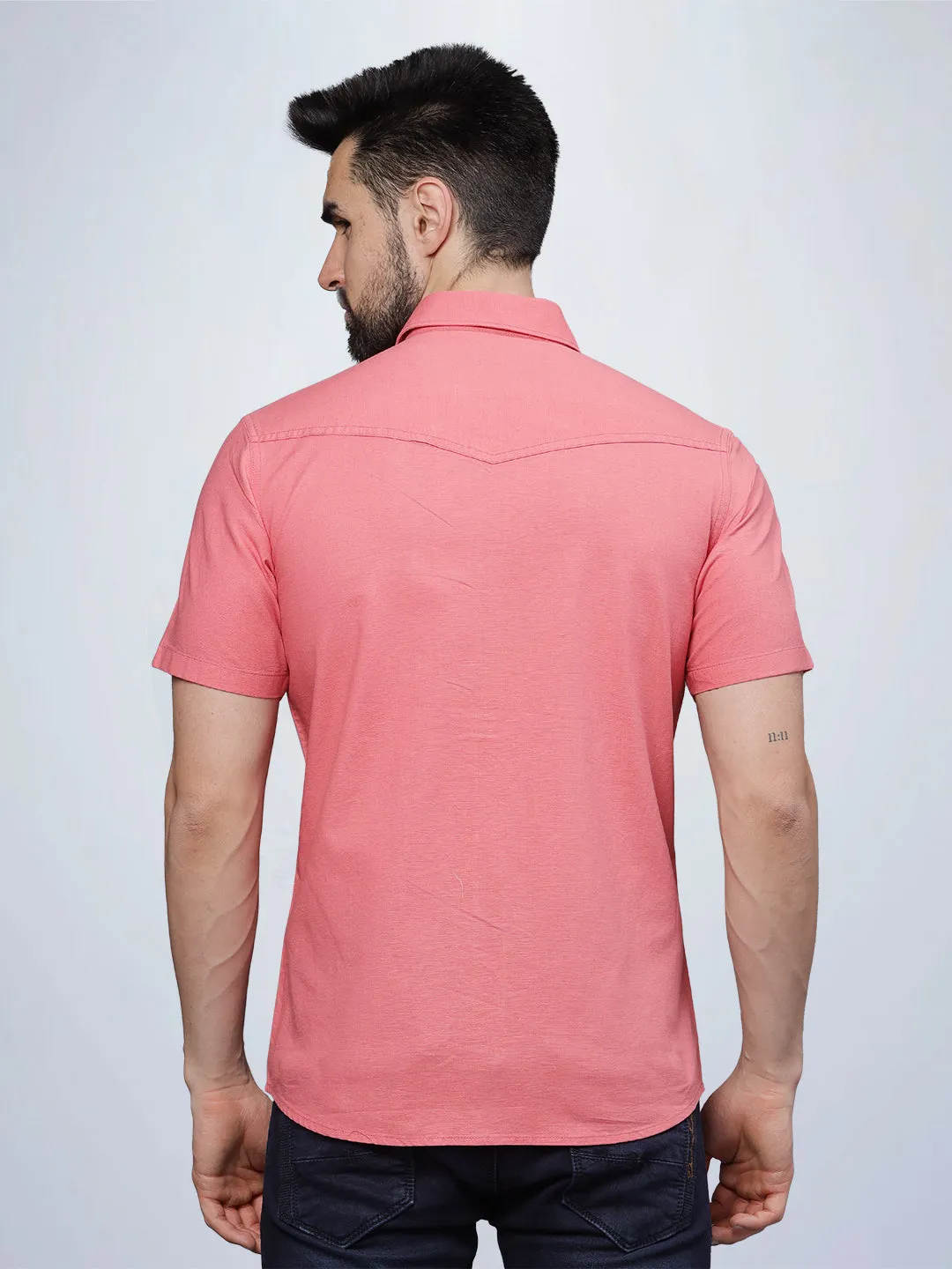 Half Sleeve Coral Cotton Linen Shirt