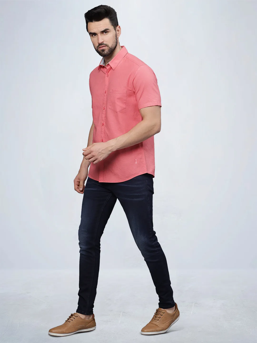 Half Sleeve Coral Cotton Linen Shirt