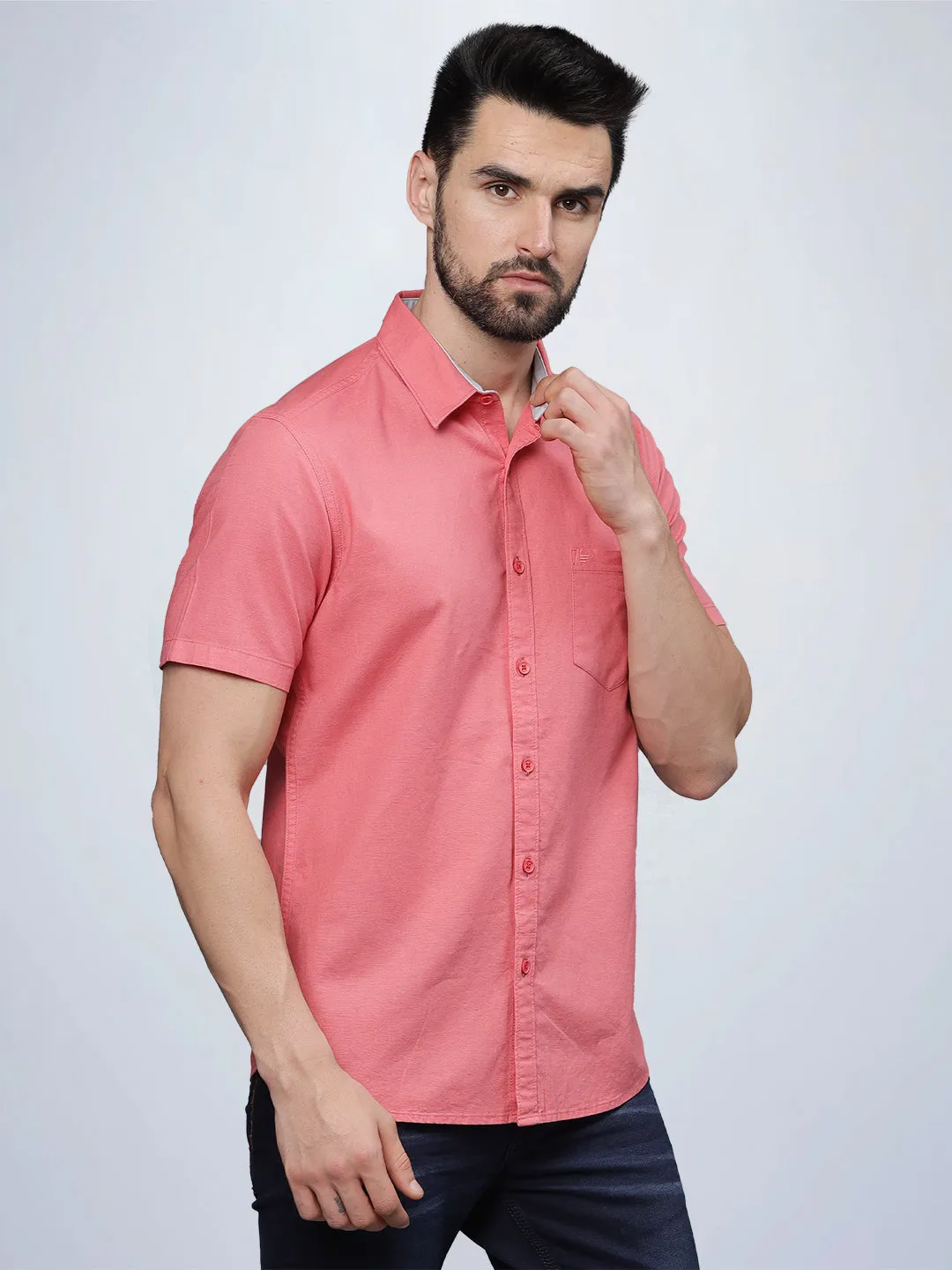 Half Sleeve Coral Cotton Linen Shirt