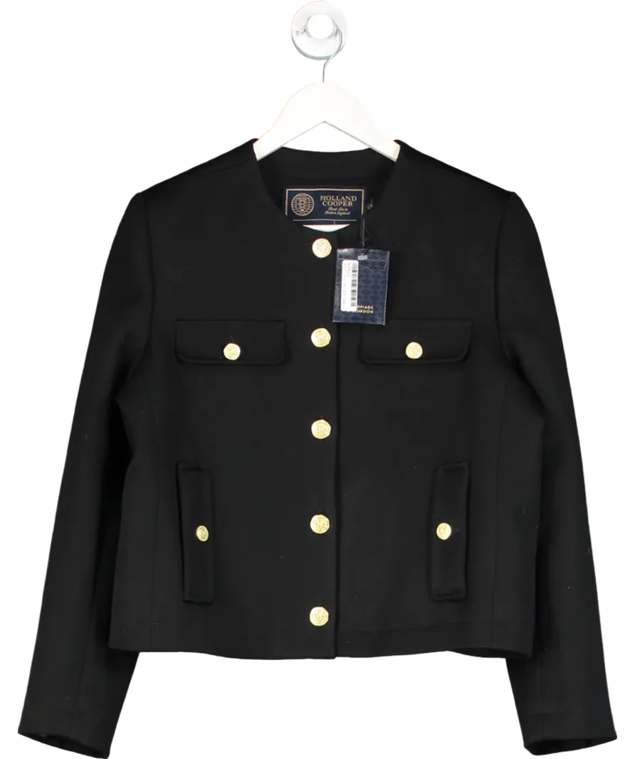 Holland Cooper Chelsea Jacket Black Twill With Gold Crested Buttons UK 12