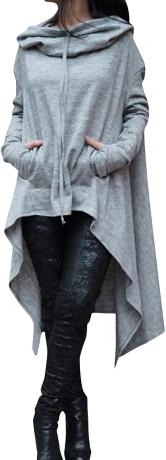 Hoodies for Women Trendy Cowl Neck Hi-Low Hem Sweatshirts Casual Long Sleeve Asymmetric Long Fall Hoodie with Pockets