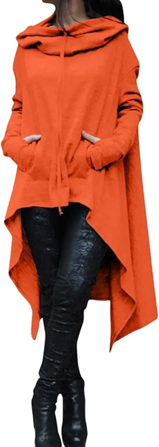 Hoodies for Women Trendy Cowl Neck Hi-Low Hem Sweatshirts Casual Long Sleeve Asymmetric Long Fall Hoodie with Pockets