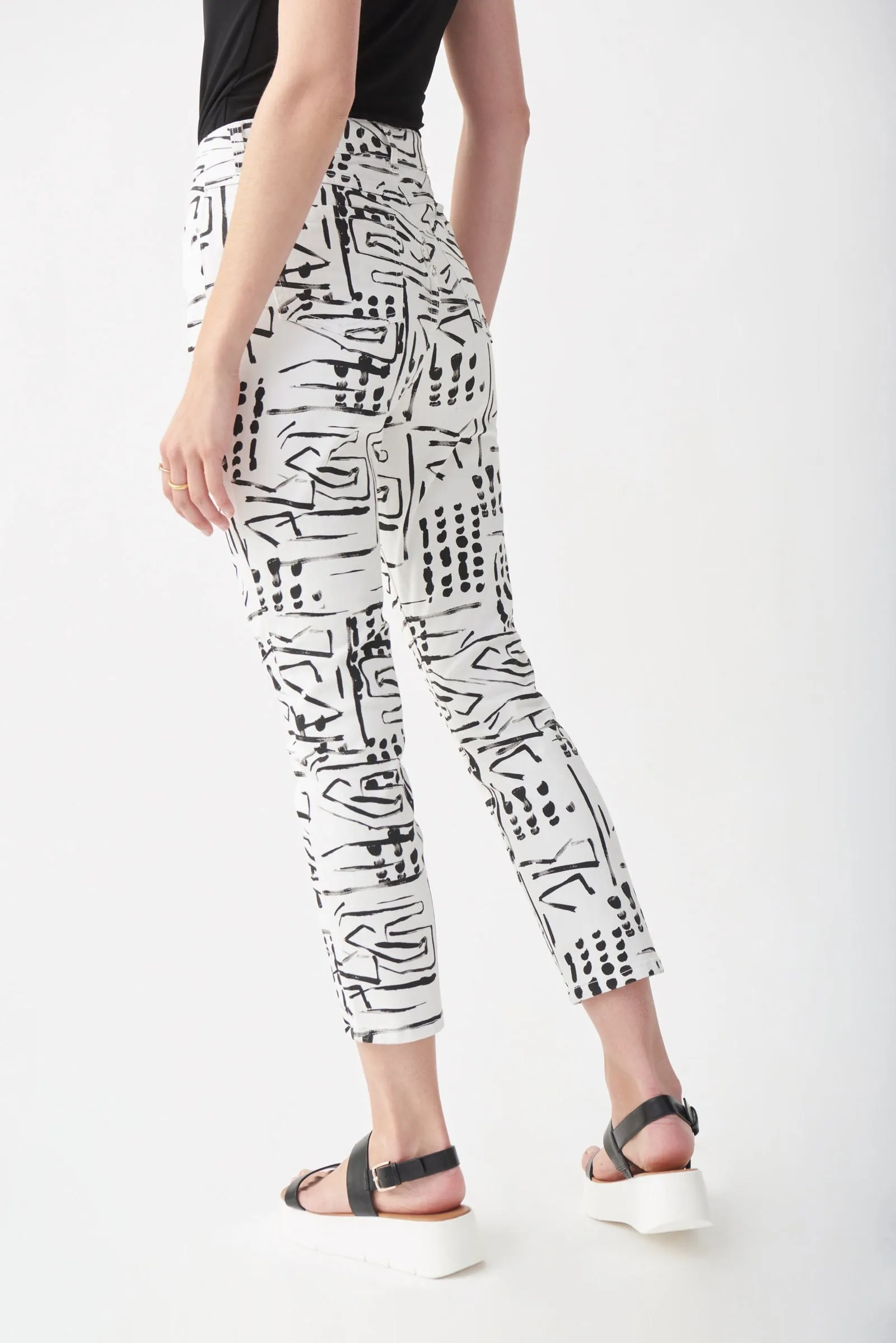 Joseph Ribkoff White Black Abstract Print Jeans Style 221925