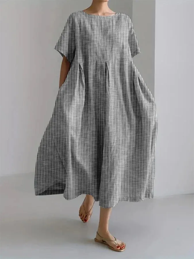 Ladies Casual With Retro Stripe Design Loose Dress