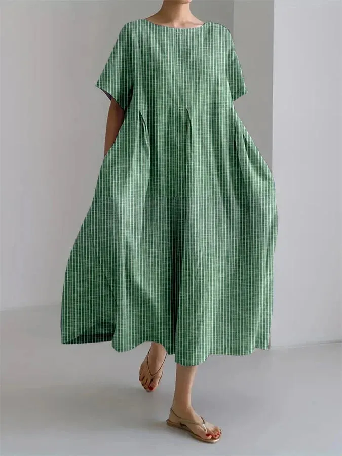 Ladies Casual With Retro Stripe Design Loose Dress