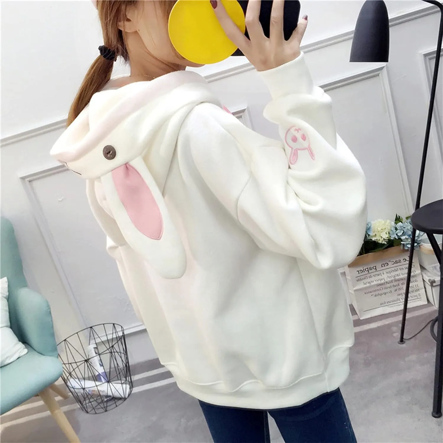 LCMTWX Women Cute Bunny Ear Long Sleeve Rabbit Tops Sweatshirt Hoodie Jacket Coats Oversized Pullover Y2k Clothes