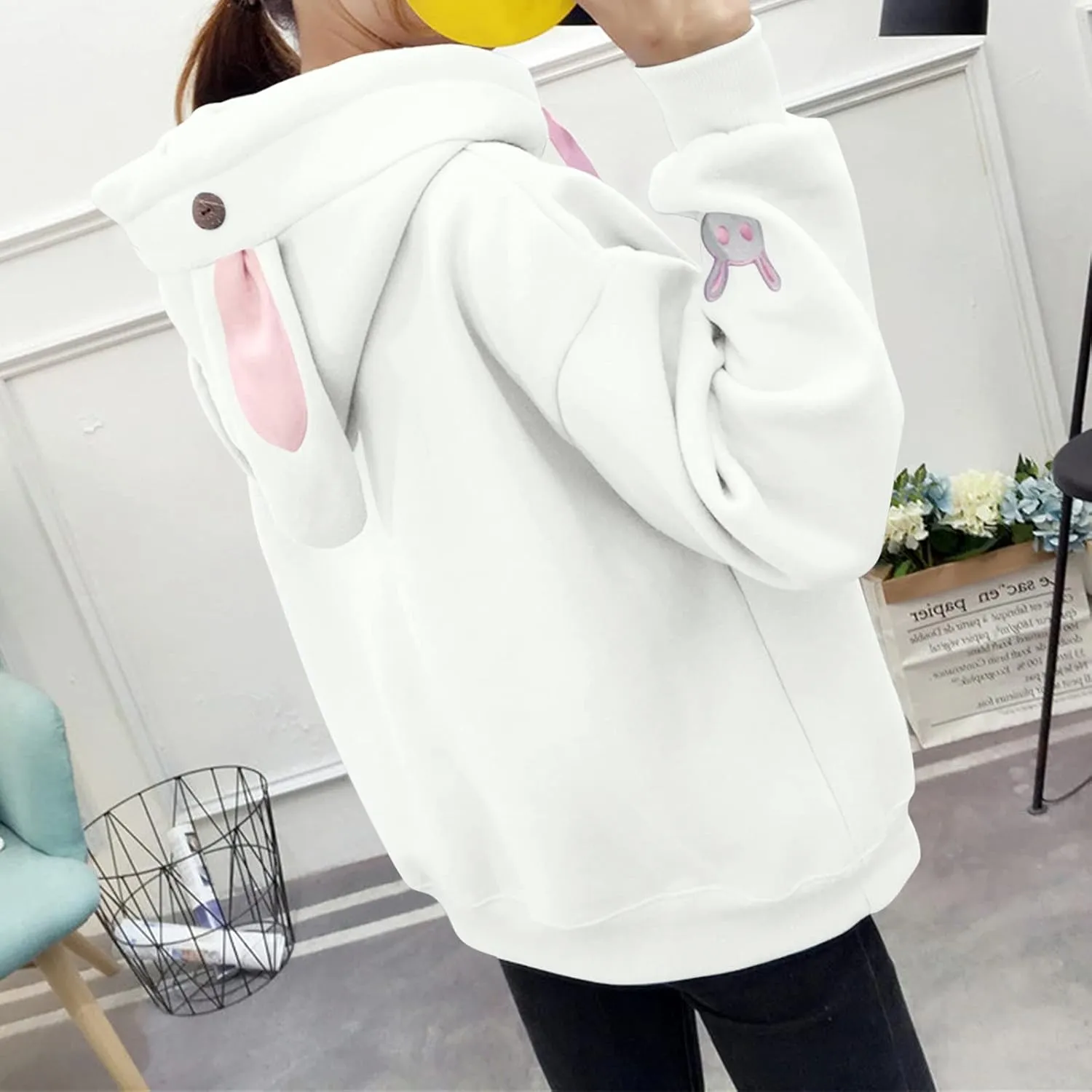 LCMTWX Women Cute Bunny Ear Long Sleeve Rabbit Tops Sweatshirt Hoodie Jacket Coats Oversized Pullover Y2k Clothes