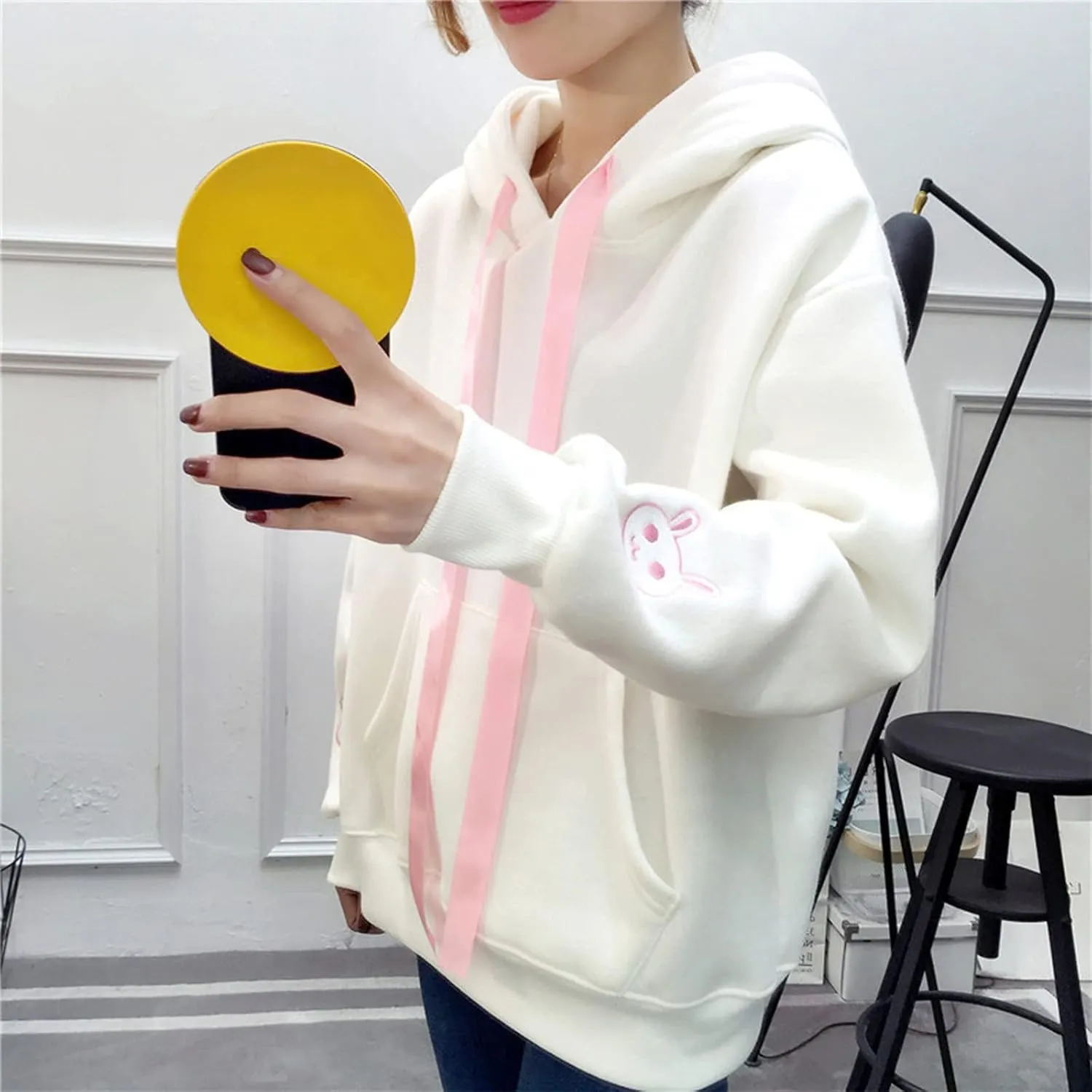 LCMTWX Women Cute Bunny Ear Long Sleeve Rabbit Tops Sweatshirt Hoodie Jacket Coats Oversized Pullover Y2k Clothes