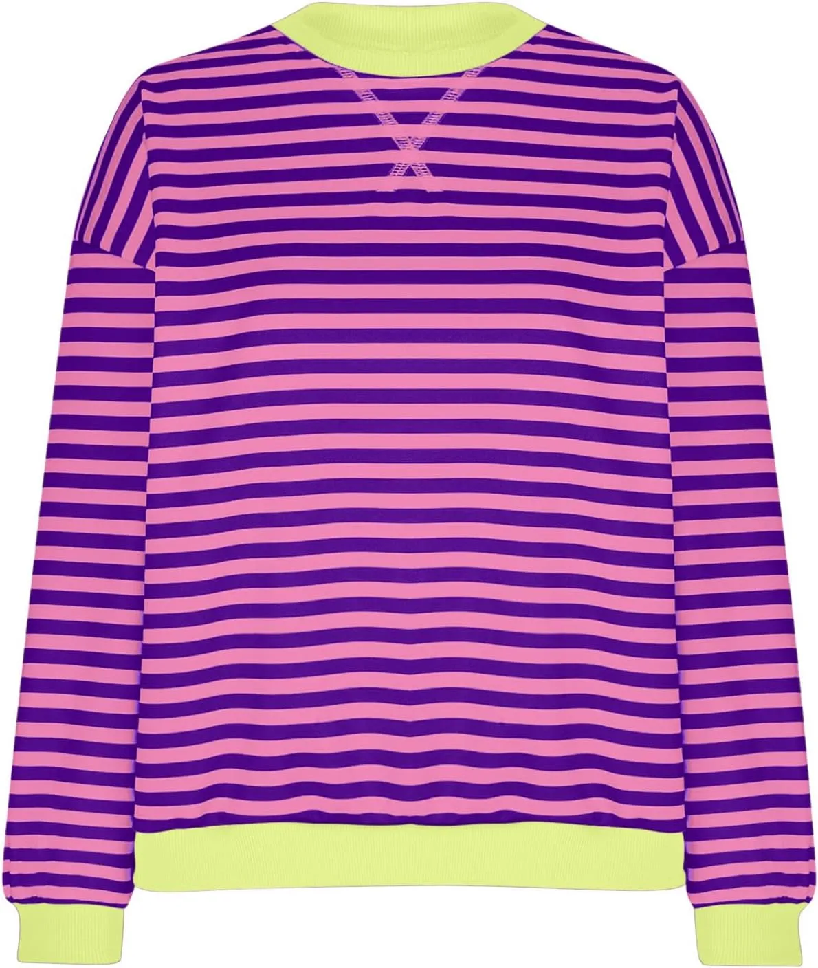 Long Sleeve Sweatshirt for Women Stripe Color Block Sweatshirt Casual Oversized Sweatshirt Crew Neck Pullover