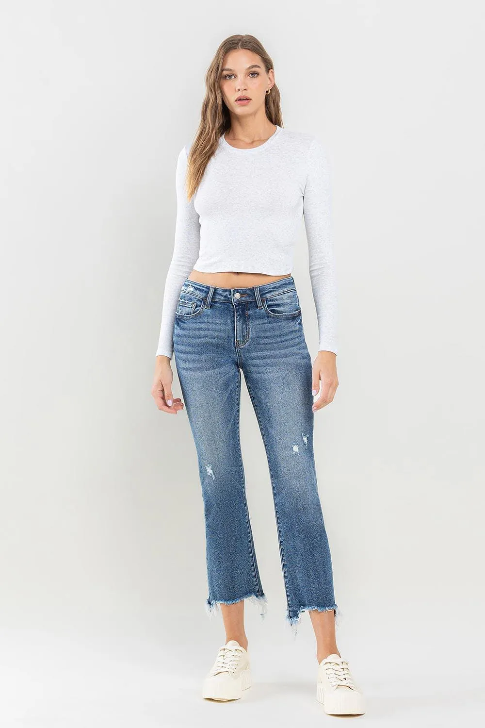 LOVERVET Versatile Mid Rise Frayed Hem Jeans