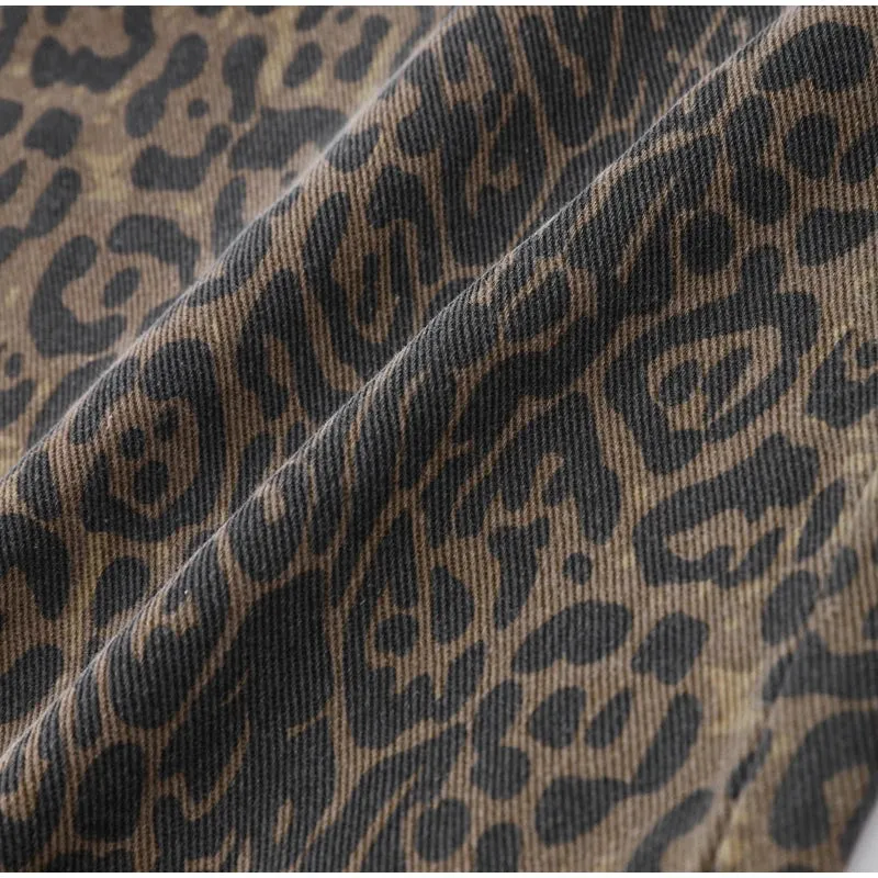 Low-Waist Leopard Print Jeans