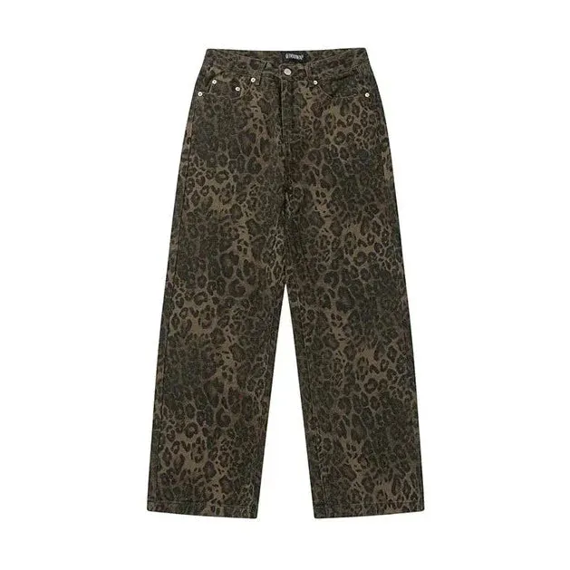 Low-Waist Leopard Print Jeans