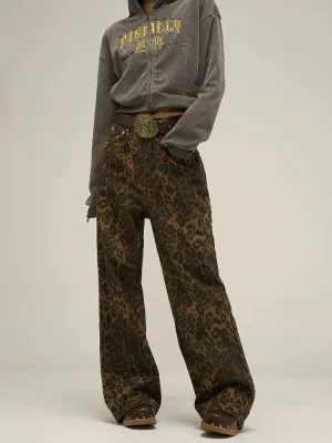 Low-Waist Leopard Print Jeans