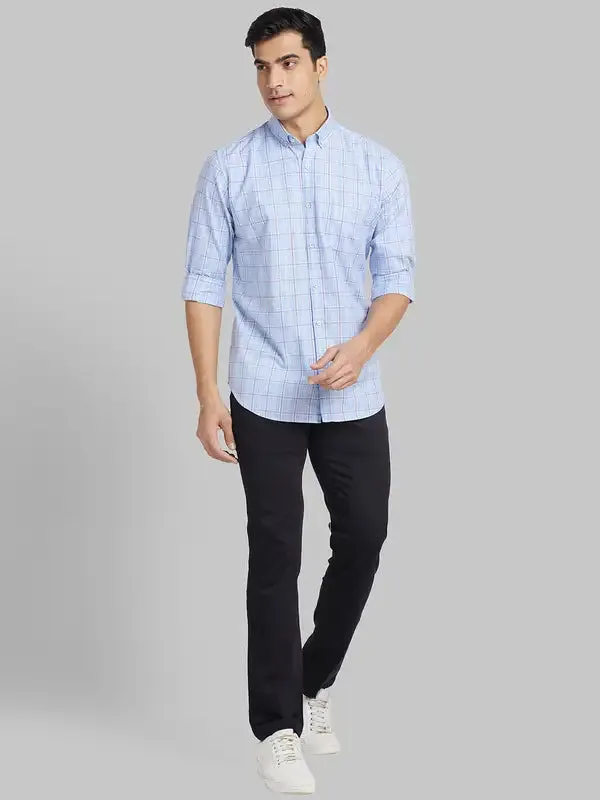 Men Blue Contemporary Fit Checks Cotton Shirts