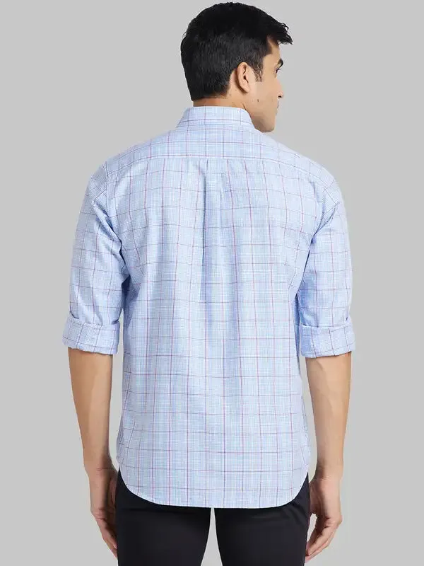 Men Blue Contemporary Fit Checks Cotton Shirts