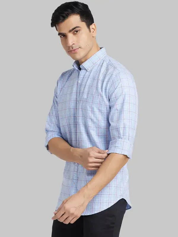 Men Blue Contemporary Fit Checks Cotton Shirts