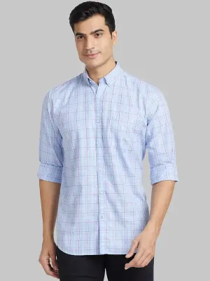 Men Blue Contemporary Fit Checks Cotton Shirts