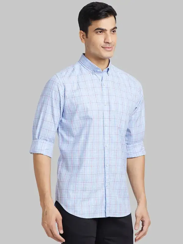 Men Blue Contemporary Fit Checks Cotton Shirts