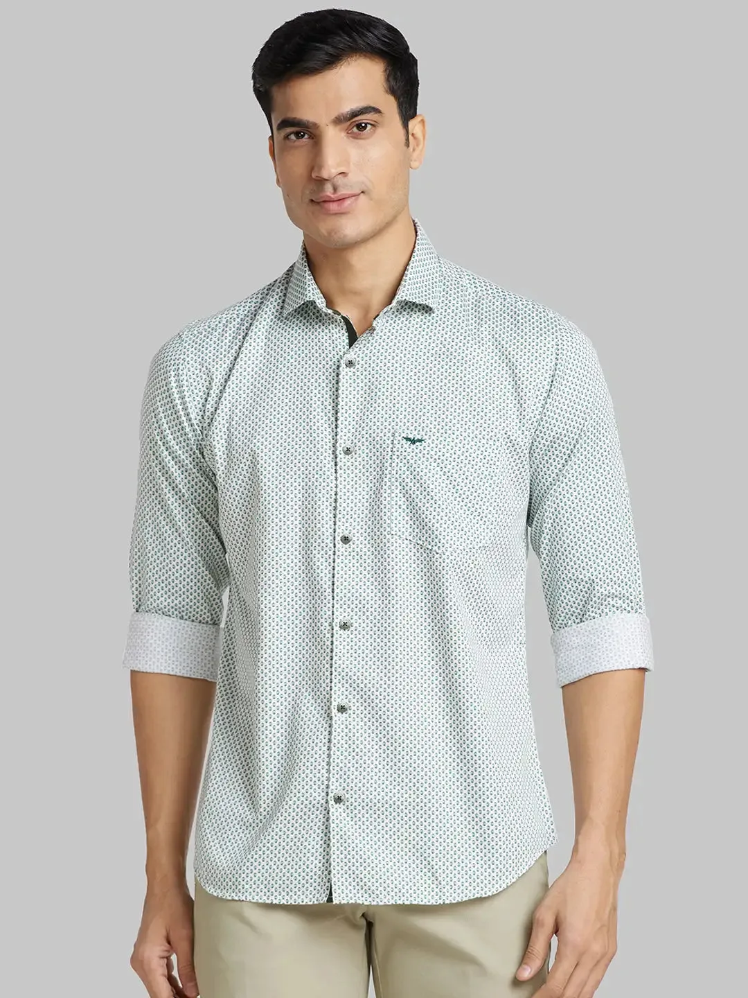 Men Green Slim Fit Print  Cotton   Shirts