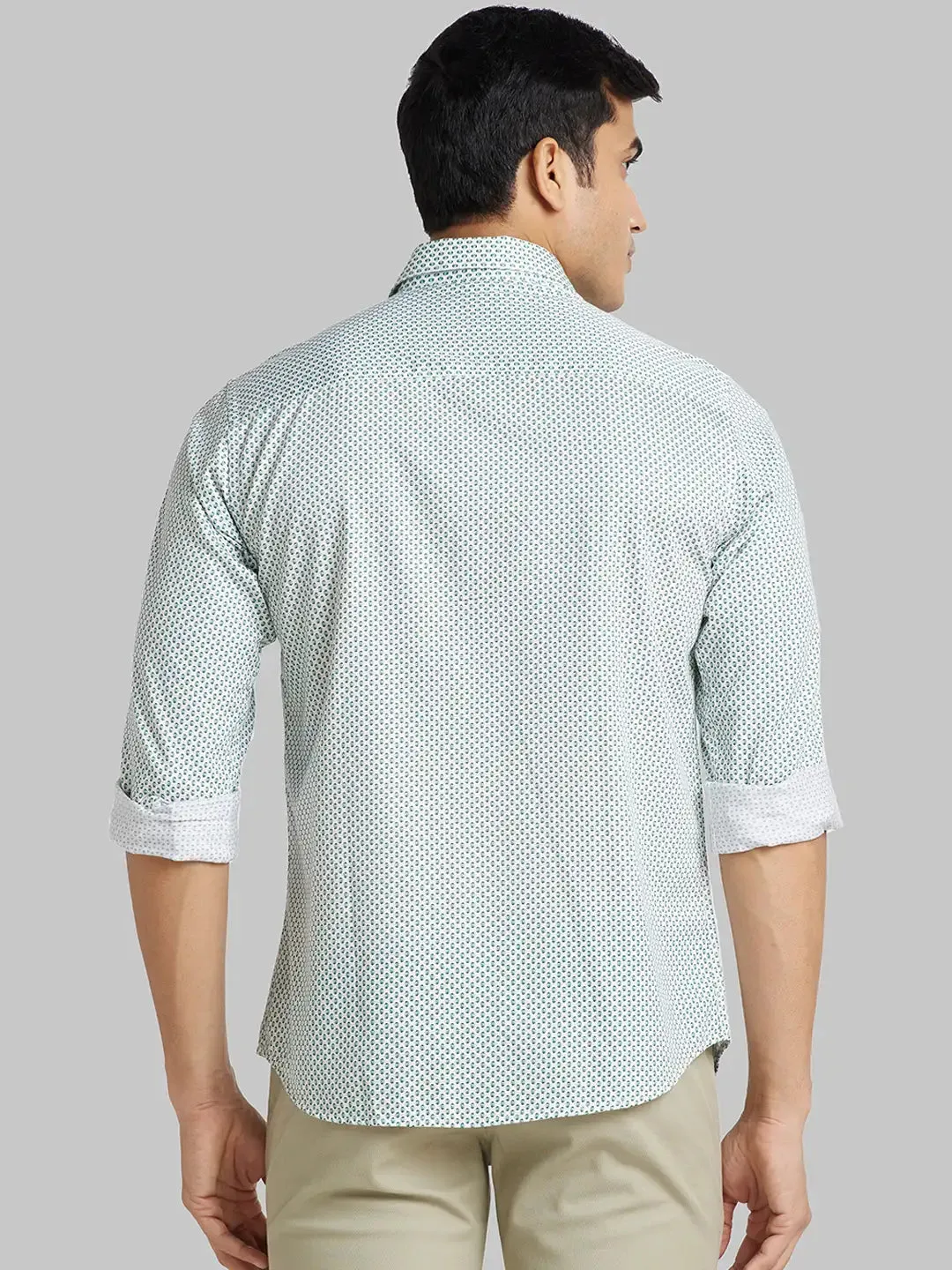 Men Green Slim Fit Print  Cotton   Shirts