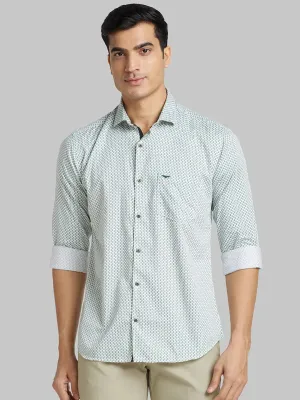 Men Green Slim Fit Print  Cotton   Shirts