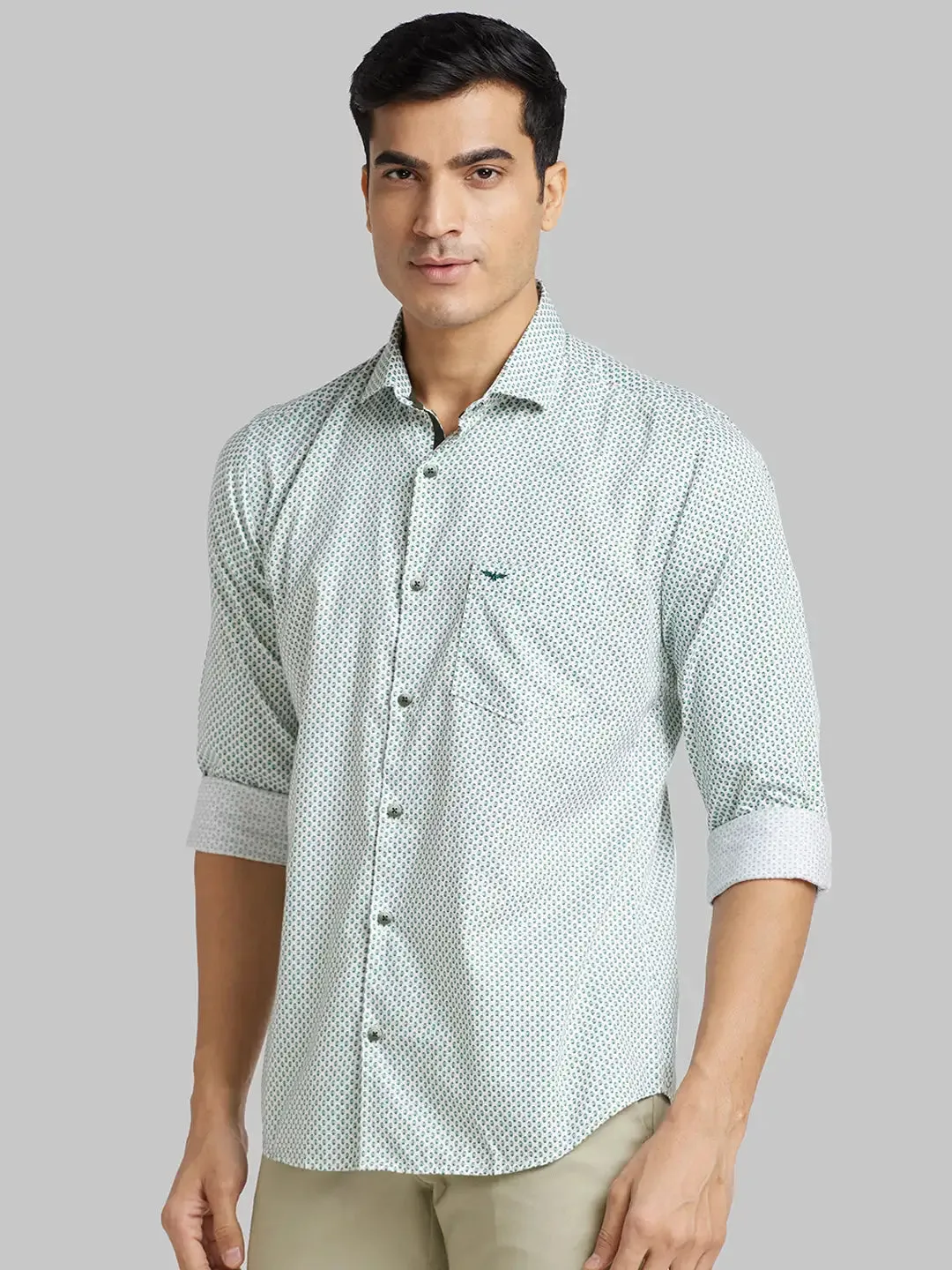 Men Green Slim Fit Print  Cotton   Shirts