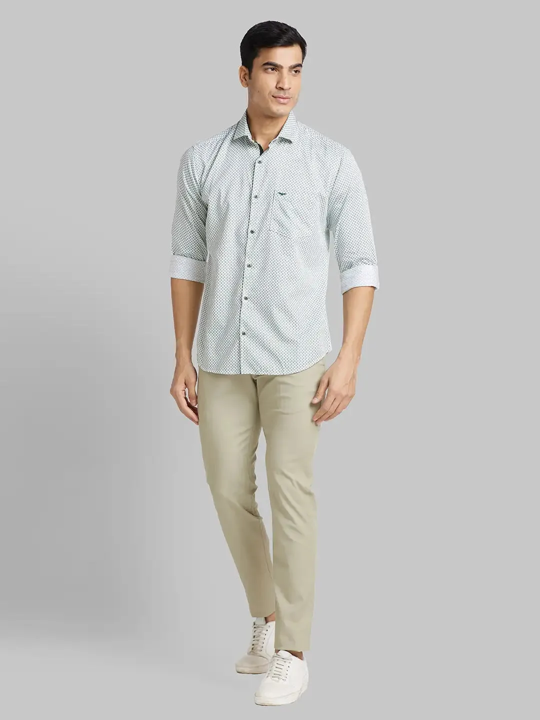 Men Green Slim Fit Print  Cotton   Shirts