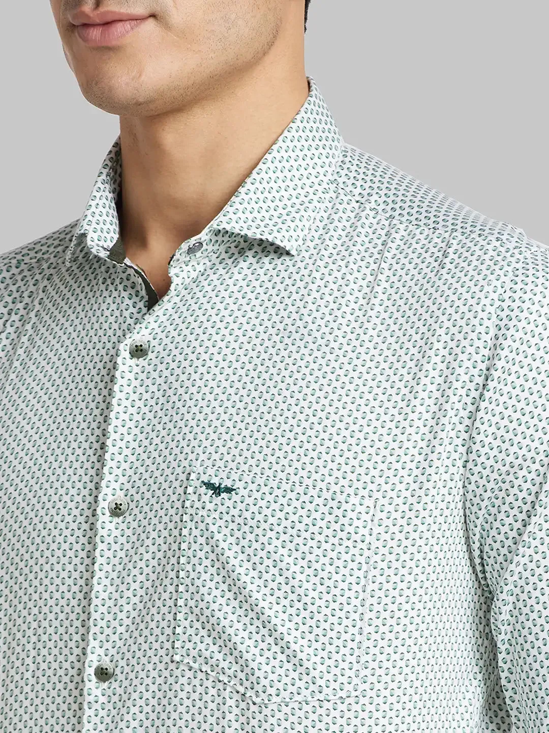 Men Green Slim Fit Print  Cotton   Shirts