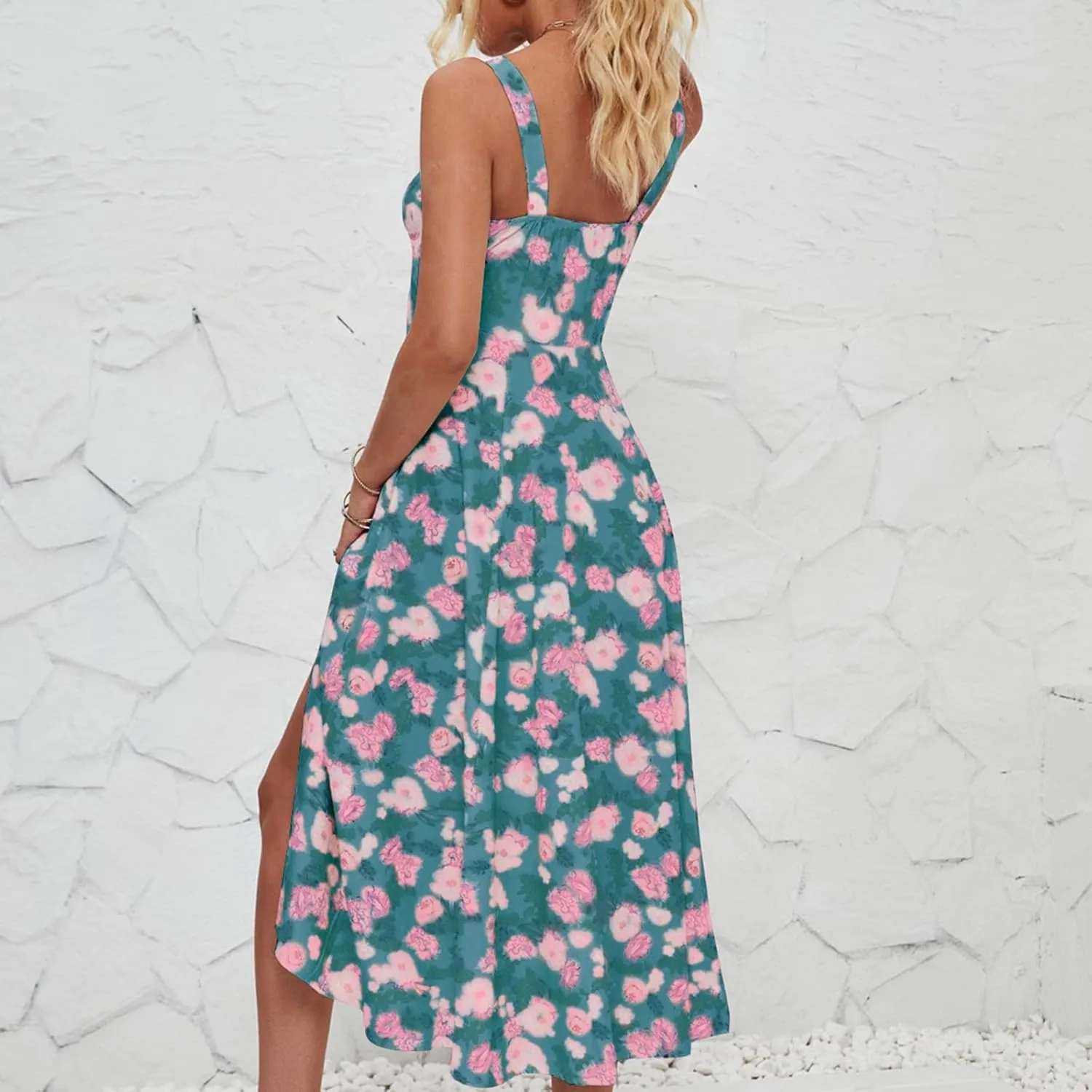 Milkmaid Dress Women 2025 Summer Elegant Square Neck Sleeveless Floral Corset Dress Boho Flowy Slit A Line Sundresses