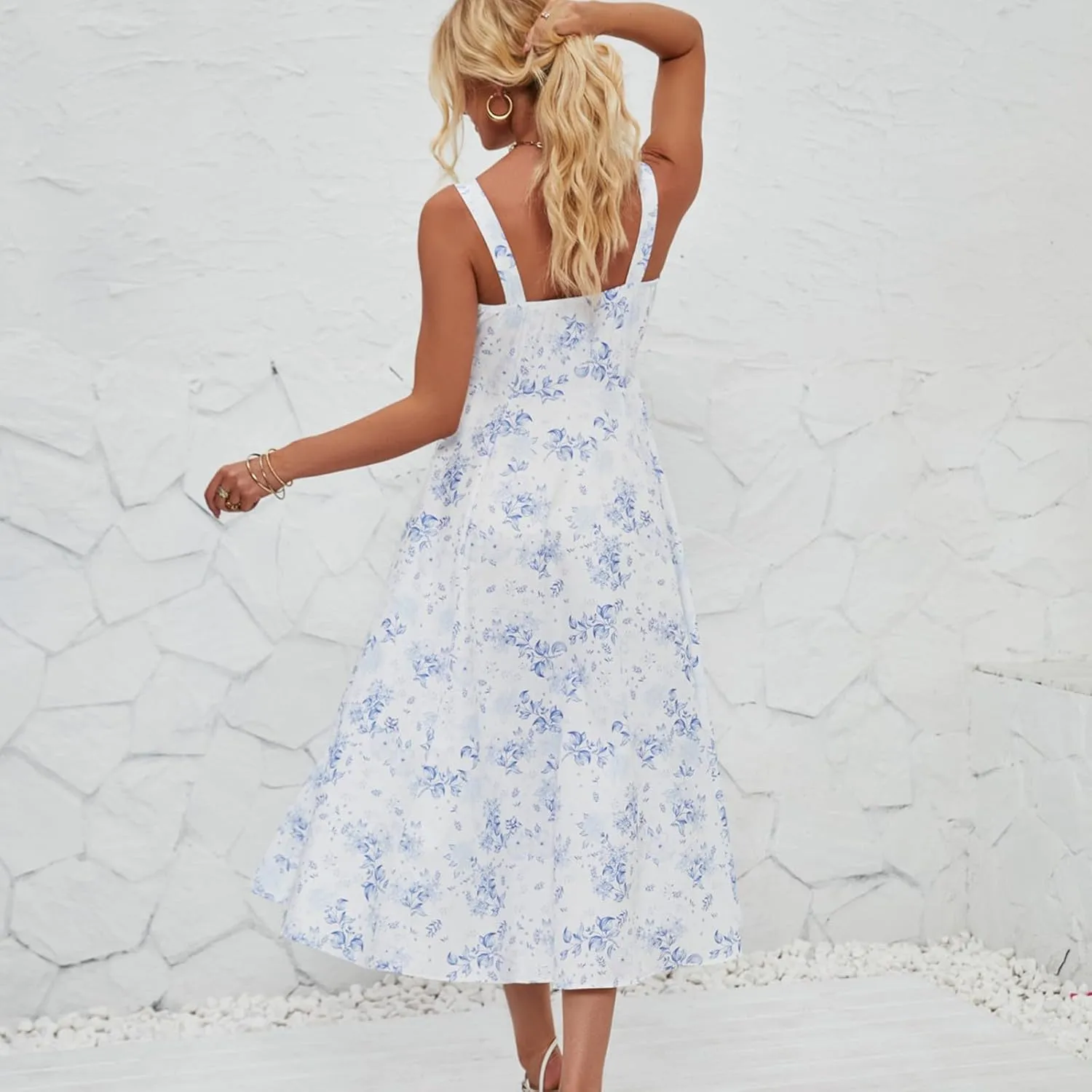 Milkmaid Dress Women 2025 Summer Elegant Square Neck Sleeveless Floral Corset Dress Boho Flowy Slit A Line Sundresses
