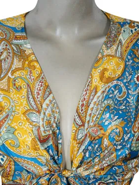 Multicolor Palazzo Pant with Bell Sleeve Tie Top, Butter Silk, 2 Piece Outfit, Matching Set, S/M
