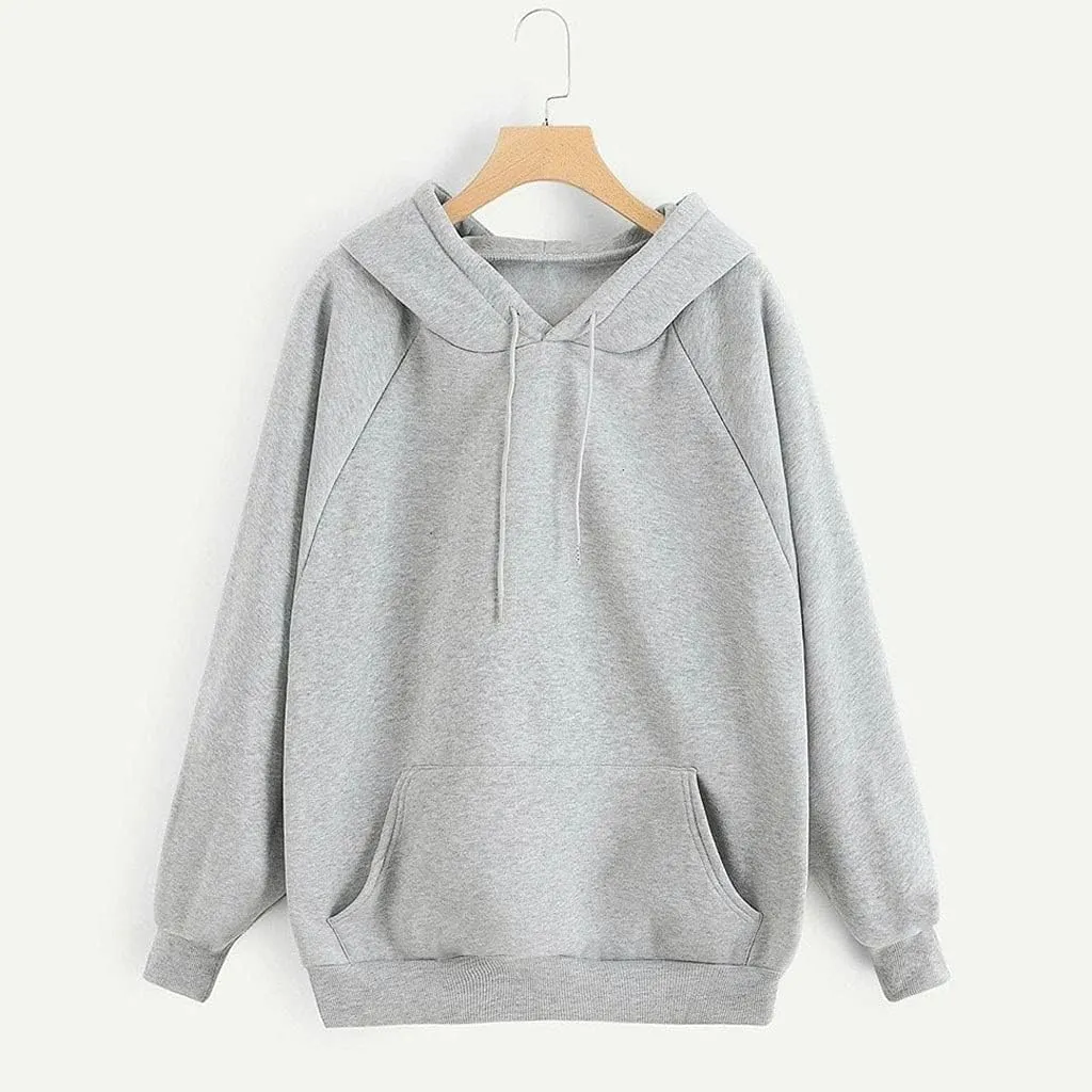 Oversized Sweatshirt Women's Casual Solid Color Hooded Jacket Long Sleeve Pullover Top with Pocket Fleece Hoodies