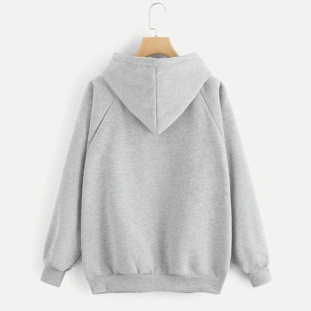 Oversized Sweatshirt Women's Casual Solid Color Hooded Jacket Long Sleeve Pullover Top with Pocket Fleece Hoodies