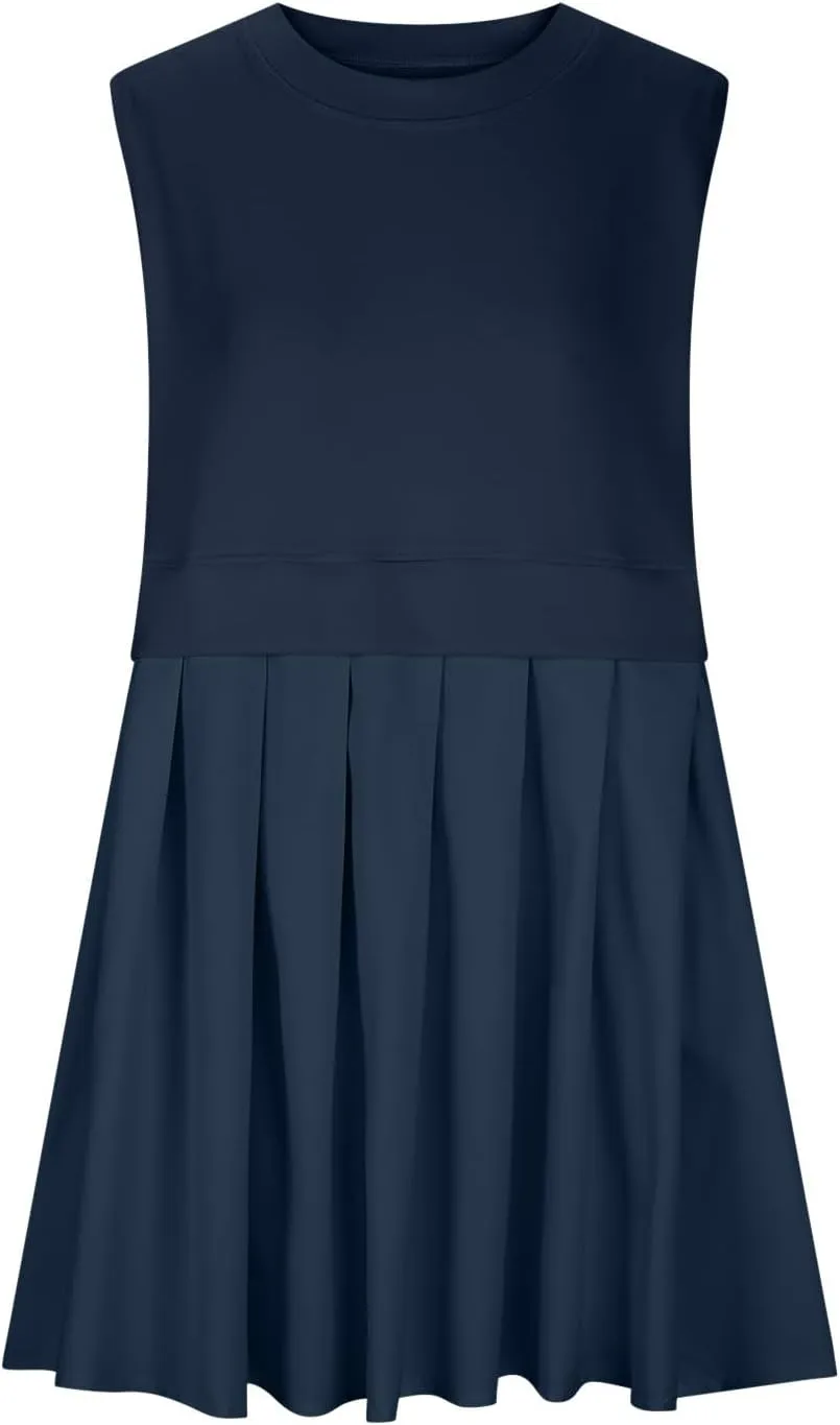 Plus Size Dresses for Curvy Women Solid Color Sleeveless Midi Dress Baggy Casual Sundress Ruffle Flowy Summer Dresses