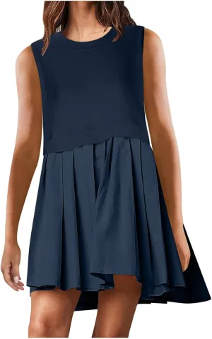 Plus Size Dresses for Curvy Women Solid Color Sleeveless Midi Dress Baggy Casual Sundress Ruffle Flowy Summer Dresses