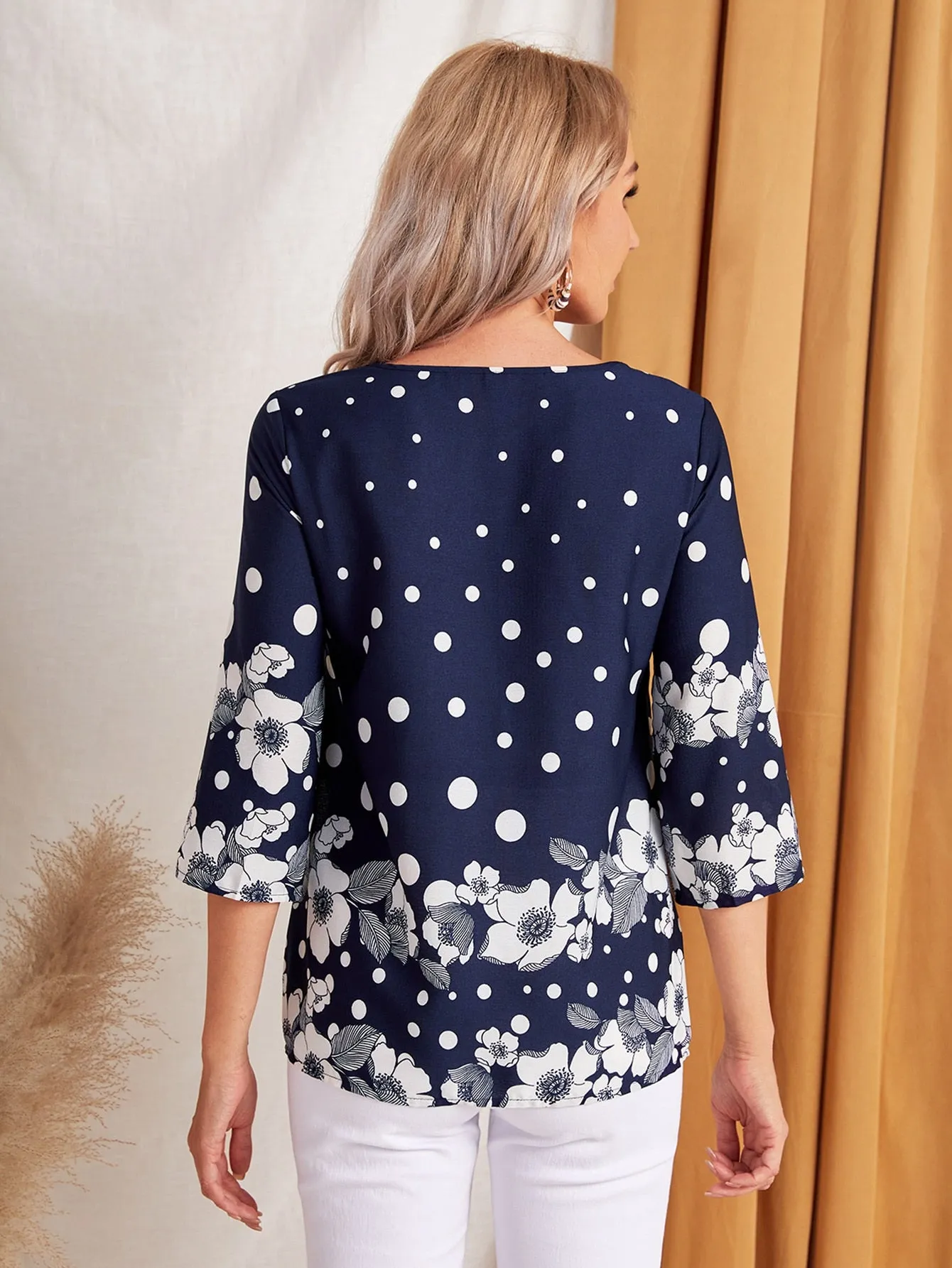 Polka Dot & Floral Print Top