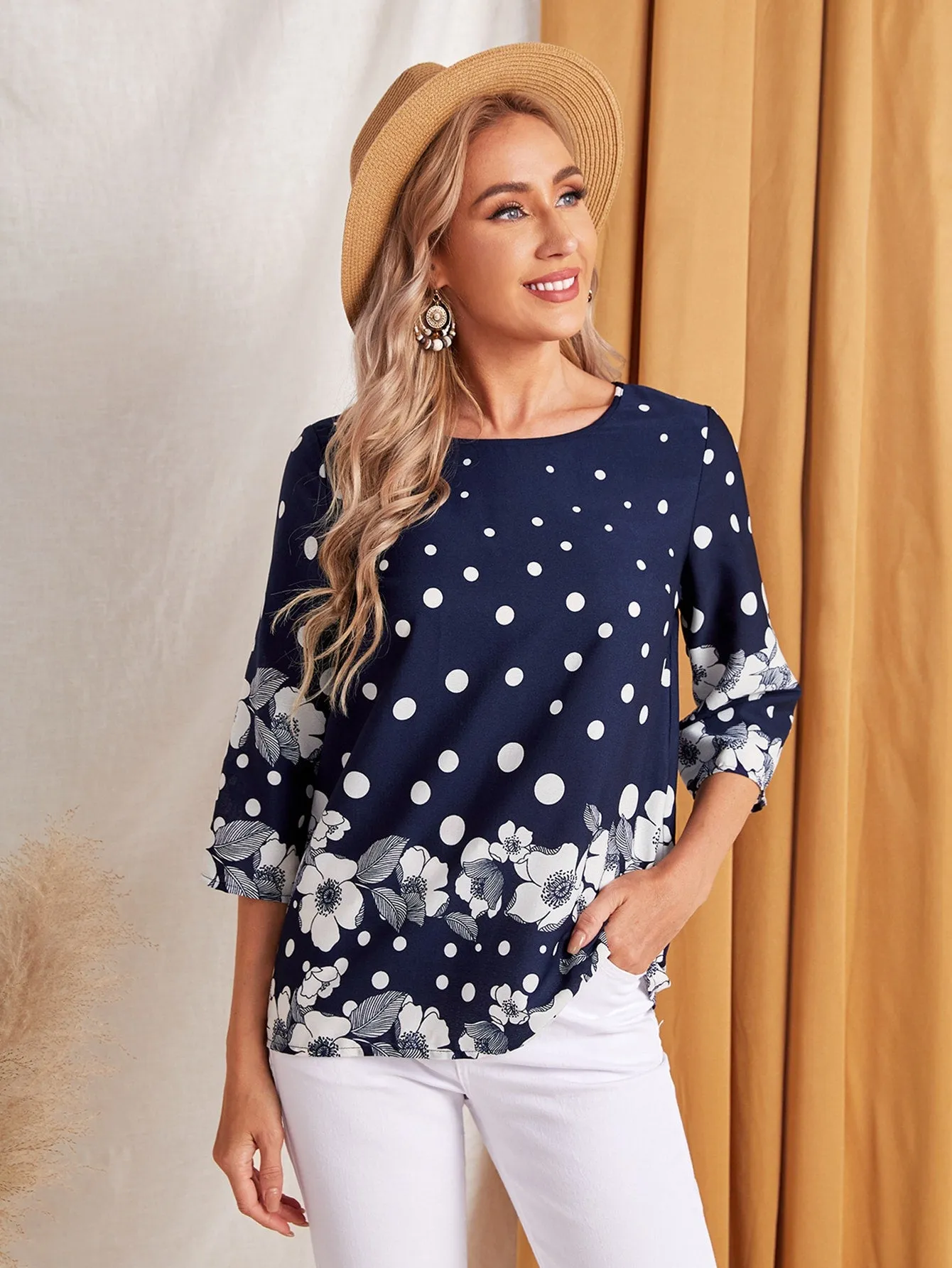Polka Dot & Floral Print Top