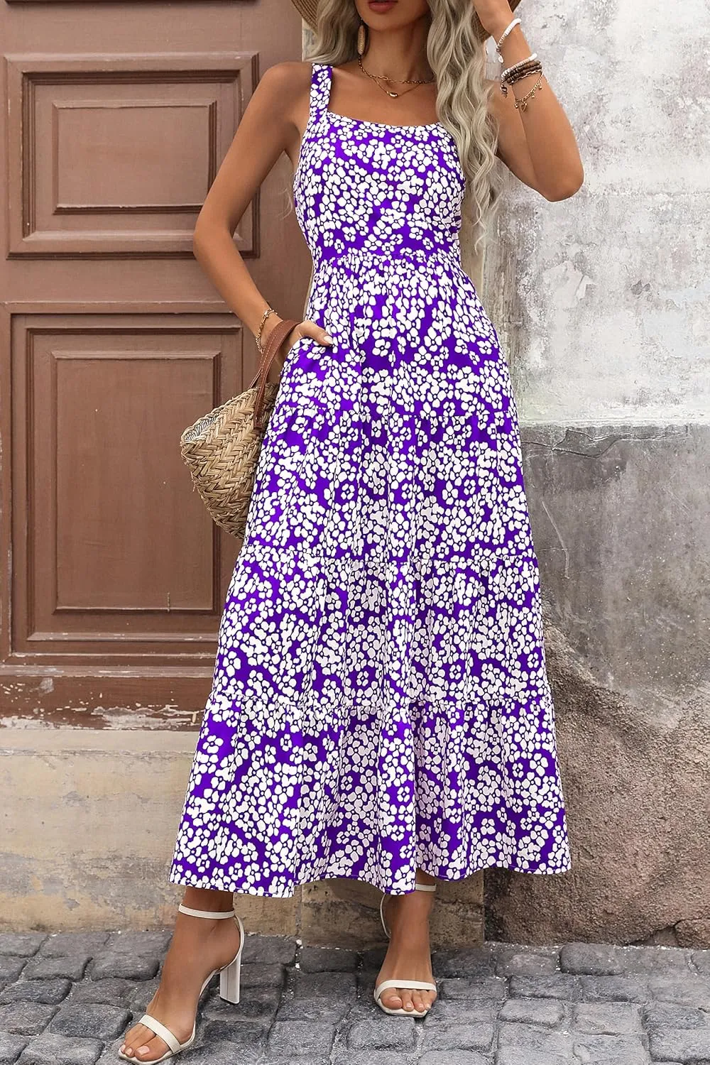 PRETTYGARDEN Women's Summer Floral Maxi Dress Sleeveless Smocked Ruffle Long Flowy Beach Vacation Boho Sundresses