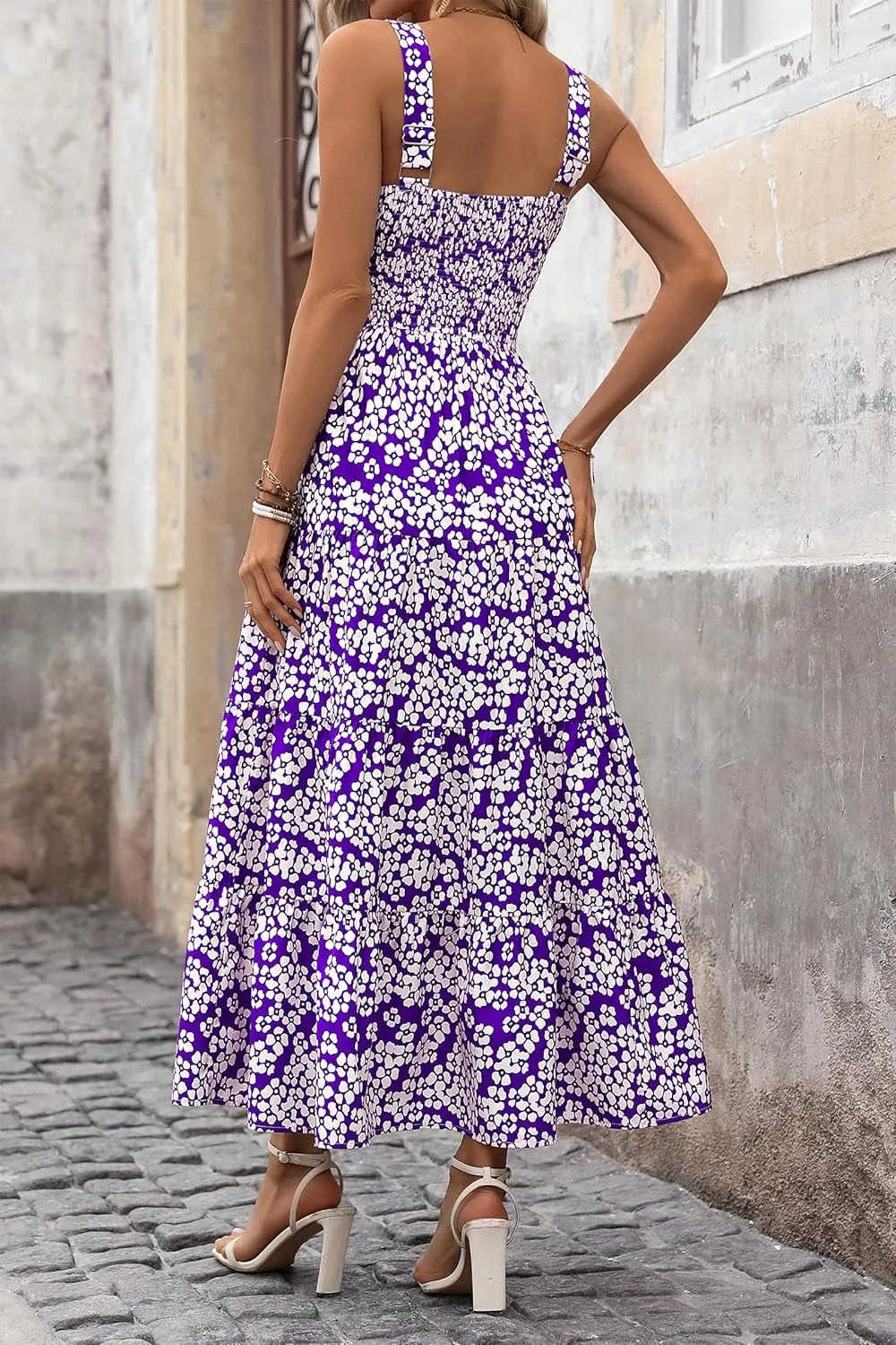 PRETTYGARDEN Women's Summer Floral Maxi Dress Sleeveless Smocked Ruffle Long Flowy Beach Vacation Boho Sundresses