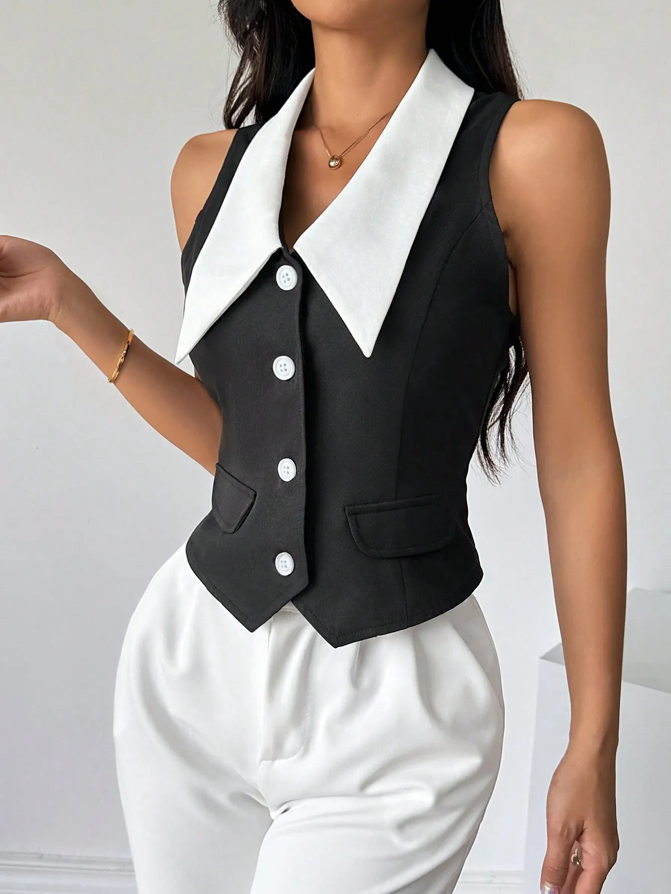 Privé Women's Color Block Sleeveless Shirt With Front Button Closure,Work Women Shirts. Elegant Style For Summer.Old Money.Teacher Clothes.Business Casual Women.