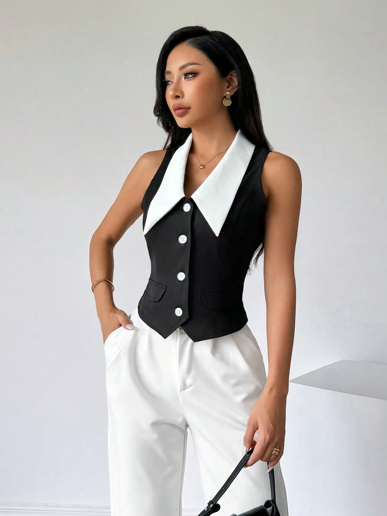 Privé Women's Color Block Sleeveless Shirt With Front Button Closure,Work Women Shirts. Elegant Style For Summer.Old Money.Teacher Clothes.Business Casual Women.
