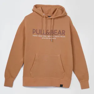 Pull & Bear Comfy Printed Camel Brown Hoodie