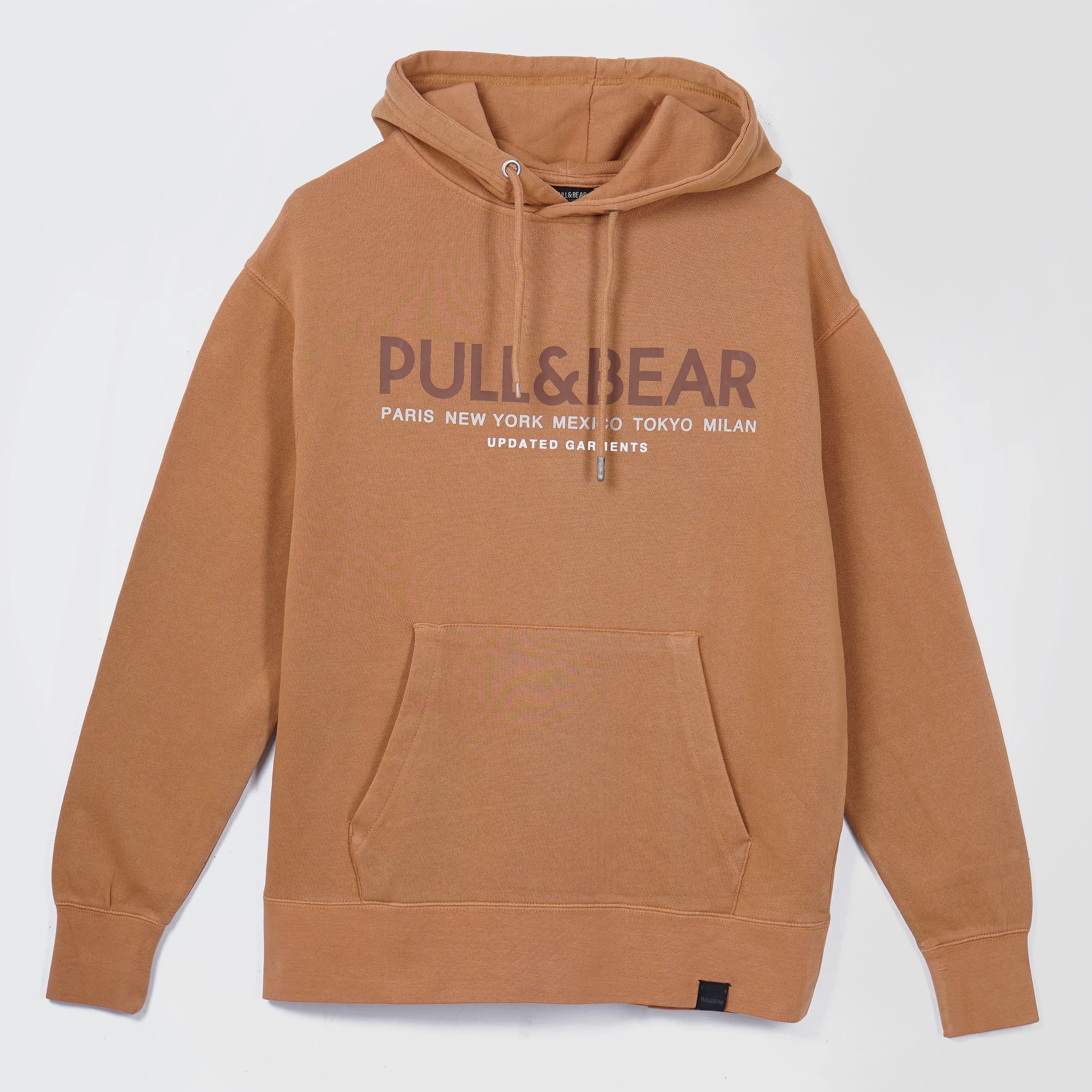 Pull & Bear Comfy Printed Camel Brown Hoodie