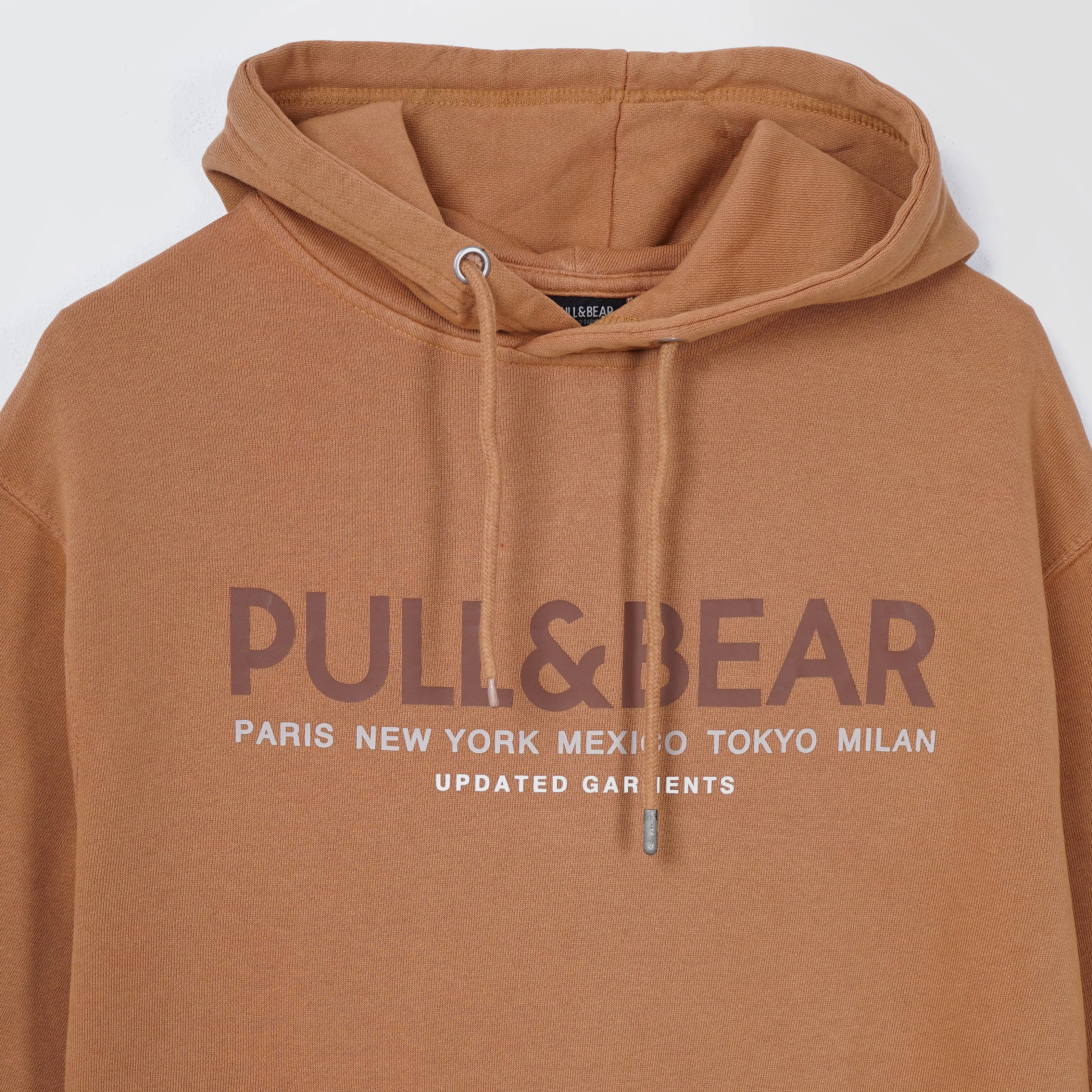 Pull & Bear Comfy Printed Camel Brown Hoodie
