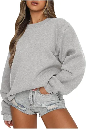 Ribbed Crewneck Sweatshirts for Women Trendy Comfy Oversized Sweatshirts Casual Long Sleeve Pullover Tops