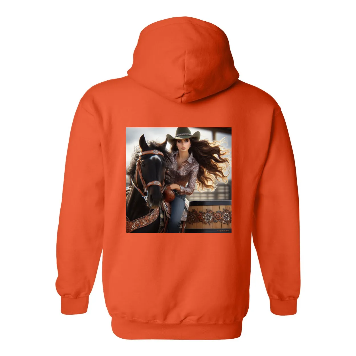 Rodeo Barrel Racer Design on Back Front Pocket Hoodies