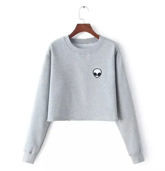 Scoop Pure Color Long Sleeves Short Sweatshirt