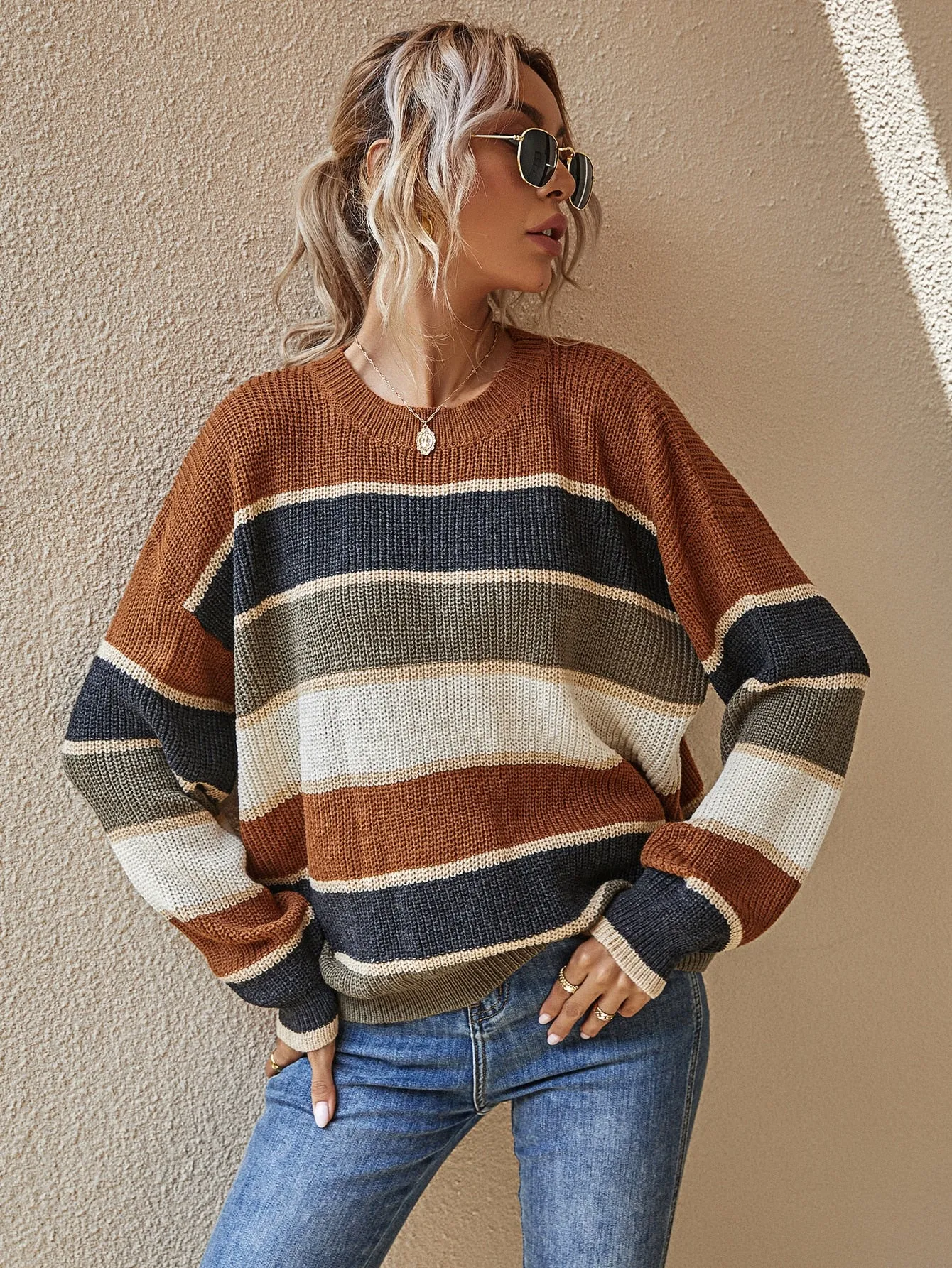 SHEIN LUNE Striped Pattern Oversized Sweater